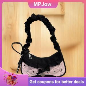 【MPJow】 New Plaid Bag Pleated Contrast Color Shoulder Bag Trend Simple Match Single Oulder Slant Cross Bag Commuter Small Square Bag