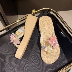 [Free Shipping] Flip-Flops For Outdoor Wear Wedge Heels Ethnic Style Floral Pattern Dai Ethnic Shoes Sandals Beach Shoes