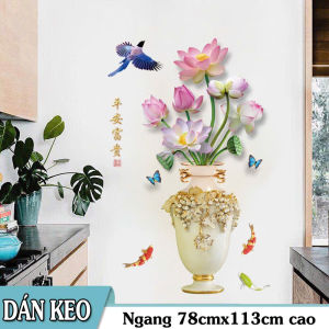 Decal trang trí dán tường Bình Hoa Sen 3D đẹp decan decor tường hình dán 3D trang trí nhà cửa