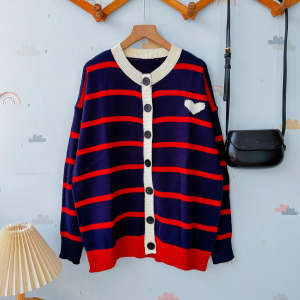 strip knit cardigan rajut wanita oversize jumbo lengan panjang terbaru korean style