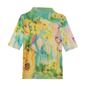 REHIN เสื้อสตรีครึ่งคอสูงตาข่ายแขนสั้นเสื้อบางและบางสง่างามเสื้อ