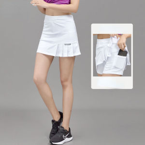 จีบกระโปรงเทนนิสสตรีมินิกีฬา Skort ออกกำลังกายมาราธอนวิ่งกระโปรงกระโปรงกอล์ฟสำหรับผู้หญิงที่มีกระเป๋า