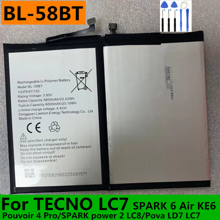 Original New 6000mAh BL-58BT TECNO LC7 SPARK Air KE6 Pouvoir Pro SPARK  Power LC8 Pova LD7 BL-58BX Lazada PH
