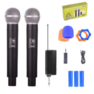 Professional Wireless Microphone Double Mikrofon Tanpa Kabel Bisa di Charger Mikrofon Karaoke
