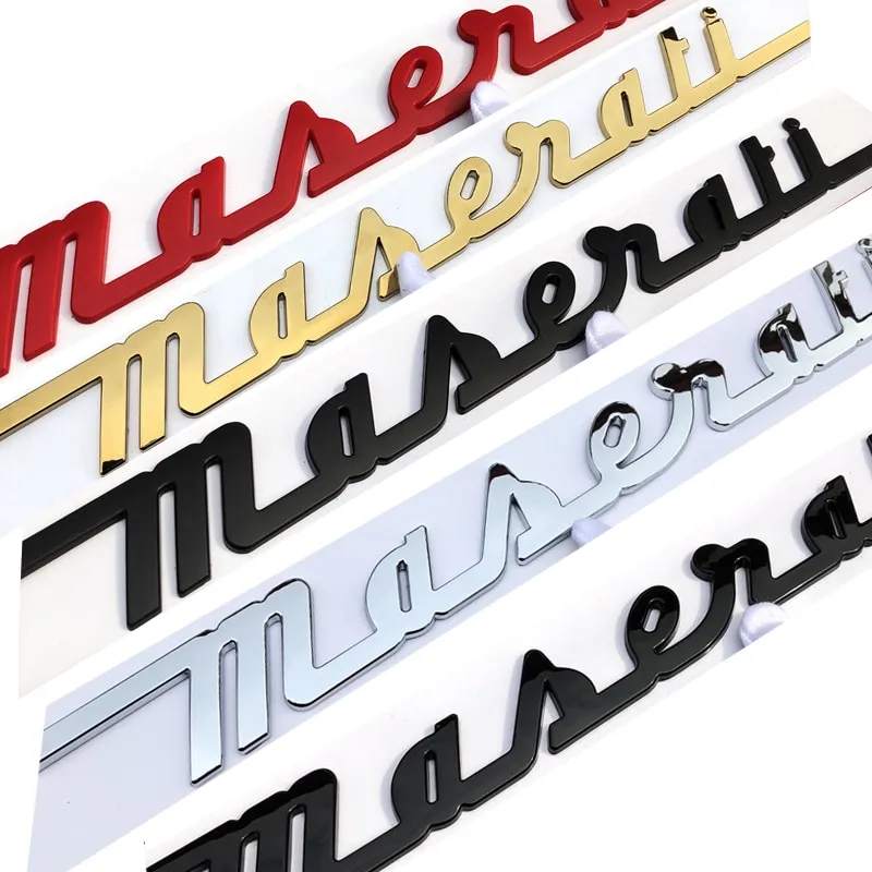 Maserati Trunk Emblem Badge – Glossy Black Letters For Ghibli, OEM Style, Adhesive Back (Part 673001404)
