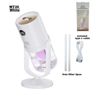 Double Nozzle Air Humidifier  320ml Water Tank Digital Display  Adjustable 360° Desktop Mist Humidifier Type-C