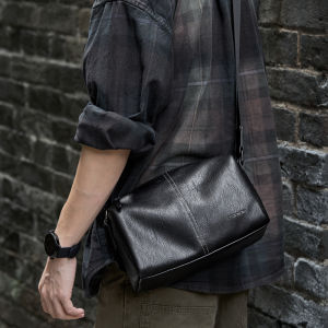 MOYYI Premium Messenger Bag Men PU Leather Waterproof Material with Metal Zipper Laptop Mezzanine for Office Business