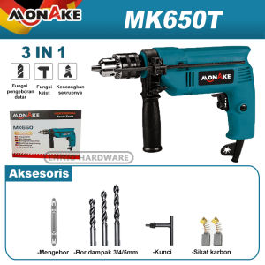 MONAKE Mesin Bor 13mm Impact Drill Tangan Listrik Electric Drill Koper Set Besi Bor Beton Kayu Tembok Putaran Bolak balik Full Tembaga