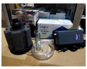 Paket Filter Aquarium Bio Foam S + Airpump 1 Lubang + Selang Aerator