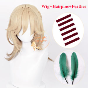 ZEEMIN  Kaveh Cosplay Wig 50cm Long Linen Golden Kaveh Anime Cosplay Wig Heat Resistant Synthetic Hair Kaveh Cosplay Props Set + Wig Cap