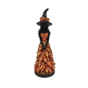 GIORGIONE STORE Leaf Gown Autumn Witch Figurine Vintage Rustic Halloween Witch Statue Water Resistant Whimsical Forest Witch Table Decor Halloween Harvest