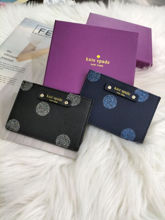 Kate Spade Card Holder Glitter Polka Dot Card Case Card Wallet Pemegang Kad Berjenama