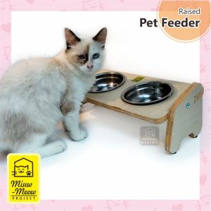 Tempat Makan Kayu 2 bowl Stainless Steel PET FEEDER Kucing Anjing