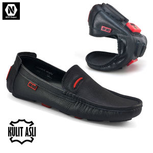 NEFF / Sepatu kasual mokasin kulit pria sol lentur / Sepatu casual slip-on loafer sol karet HJD 813