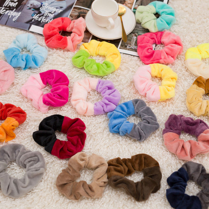 Autumn Winter Plush Contrast Color Hair Rope Ins Korean Girl Cute ...