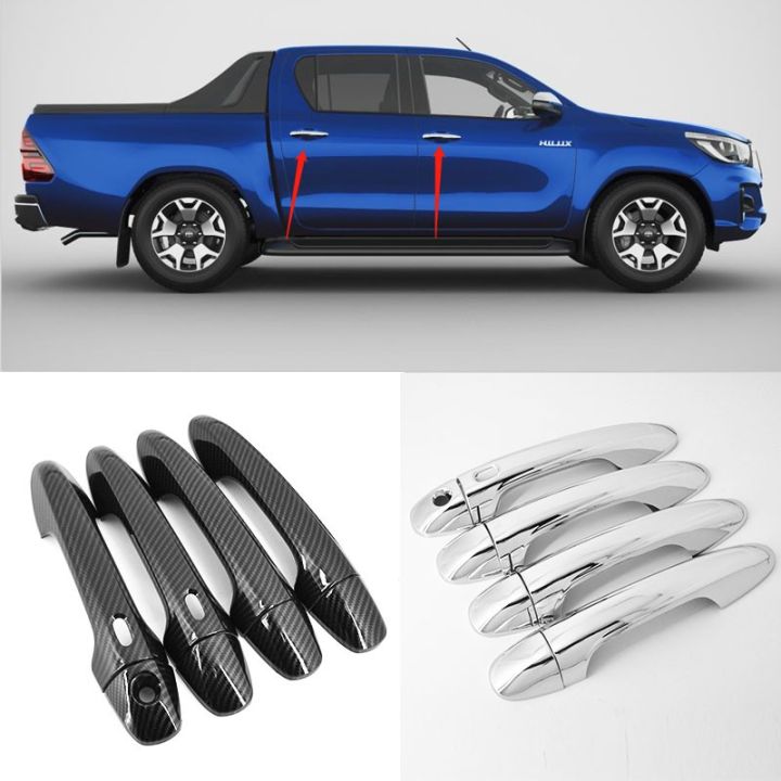 Xuming For Toyota Hilux 2016 2021 Carbon Fiber Pattern Car Door Handle Cover,hilux  Revo Rogue Rocco Chrome Silver Outer Door Handle Cover Trim