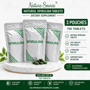 Nature Source Genuine Natural Spirulina Tablets Dietary Supplement 1000 Tablets Plant-Based Daily Nutrition Support FDA Approved