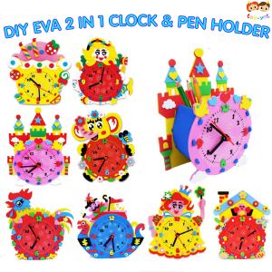 Kids Children EVA DIY 2 IN 1 Clock & Pen Holder/Time Learningt/Art Craft/Aktiviti Kraftangan Tadika Taska Belajar Jam