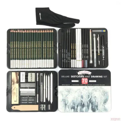 Rex TT ชุดดินสอวาดรูป รวม 70ชิ้น Sketch Pencil Set Professional 70Pcs Drawing Sketch Pencil Set Metal Box Wooden Painting Artist Kit Graphite Charcoal Stick For School Supplies
