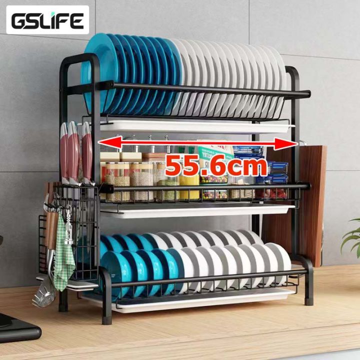 GSlife💥2/3 Layers Dishes Drying Rack Dish Rack 304 Stainless Steel Rak ...