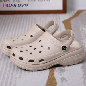 FE Luofu Thick-Soled Puff Womens Hole Shoes Waterproof Outdoor Sandals Beach Shoes Height Increasing Casual Womens Non-Slip Shoes Platform Shoes