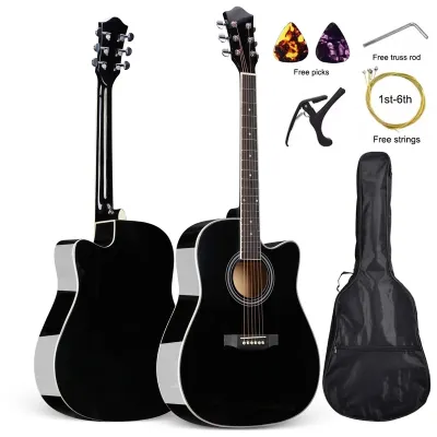 KAWES Low Action Glossy Acoustic Guitar 6 String 41 inch Acoustic Guitar With Case Strap tuner