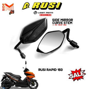 RUSI RAPID LEGITMOTO ORIGINAL SIDE MIRROR CURVE BLACK/CHROME STEM NON-GRADED CLEAR LENS 1PAIR