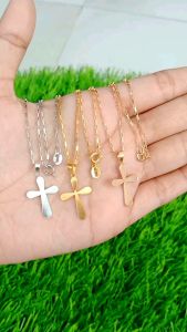 kalung perak asli silver 925 lapis emas/kalung rantai balok mini+liontin salib polos/asli silver/fashion wanita