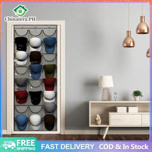 Hat Organizer Racks for Baseball Caps Visible Hat Holder with 3 Hooks Door Hanging Holder Hanger Storage Rack 24 Deep Pockets for Wall Door