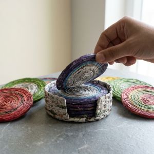 Artisan Recycled Paper Coaster Set – Sustainable Multicoloured Table Mats (Set of 6)