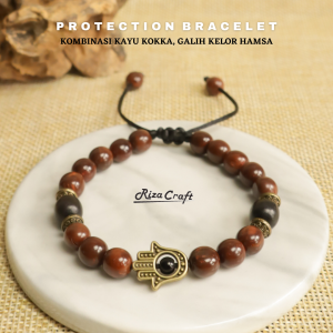 PROTECTION BRACELET Gelang Hamsa Perlindungan Tolak Balak Sawan Dewasa Kayu Kokka Kaukah Galih Kelor ASLI Original