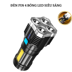 Đèn pin cầm tay 4 bóng led siêu sáng chống mưa- Pin rất khỏe dùng lâu