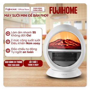 Máy sưởi ấm mini đề bàn Fujihome FH09 Công suất 2000W quạt sưởi 2 mức công suất sưởi hiệu ứng lò sưởi chống quá nhiệt