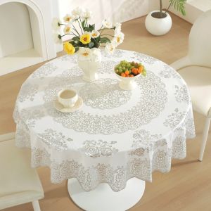 4~10 Seat Advanced Round Tablecloth PVC Waterproof Oil-Proof Anti-scratch Anti-scalding Mantel Kitchen Dining Table Cover