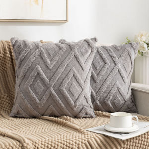 Coral Fleece Plaid Sofa Pillow Set Soft Faux Fur Throw Pillows Case Machine Washable Bedding