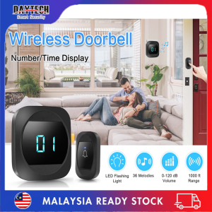 Daytech Wireless Doorbell Kits with Plug in Receiver and Self-powered Transmitter + Digital 24 Hour Clock with LED Display for Modern Living Room Not only a Door Bell Chime But also a Wall Time Clock