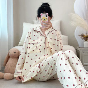 Plus Size Pajama Terno for Woman L-5XL Pajamas Set Autumn Long Sleeves Sleepwear Women Cotton Wave Point Home wear