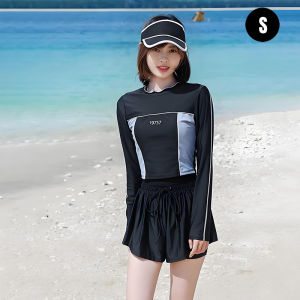 FASHLOVER Women Long Sleeved Skirt Style Swimsuit Fashionable Split Vacation Swimsuit Swimsuit Hot Spring