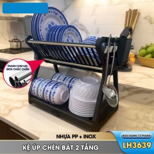 Kệ úp chén kệ đễ bát đĩa kệ úp ly đa năng có ống đũa móc treo LH-3639 với thanh INOX chịu lực Nhựa Việt Nhật 3639