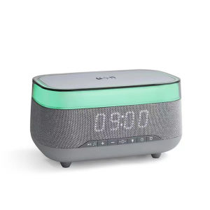 Lovaroma นาฬิกานาฬิกาปลุกดิจิตอล CJ-M02C เอนกประสงค์ลำโพงที่ชาร์จไร้สาย Qi บลูทูธเพลงไฟไฟ LED กลางคืน7สี