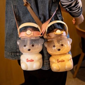 CHENJIE Plastic Cute Summer Drinking Outdoor 1000ml Big Belly Cup Sports Bottles Water Bottle Water Cup With Straw