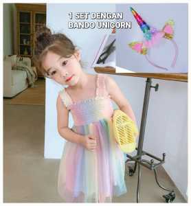 Dress Anak Perempuan Tanpa Lengan Motif Pastel Rainbow