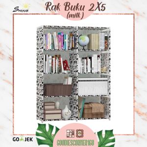 TURUN HARGA !! RAK PORTABLE 8 KOTAK/ RAK BUKU/ RAK SERBAGUNA/ RAK BERMOTIF/ RAK LUCU/ RAK BONGKAR PASANG (RAK BUKU 2x5 - MILK) SHENAR