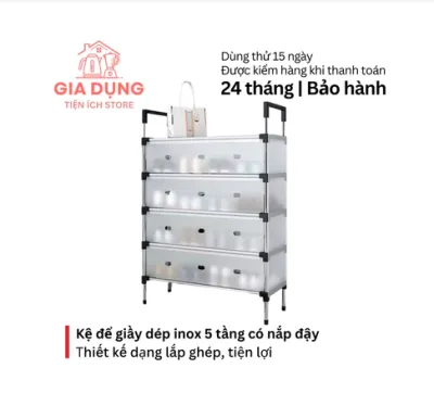 Kệ inox 5 tầng có vách ngăn chắn bụi giá inox để giày dép 5 tầng có nắp đậy tủ giày thế hệ mới