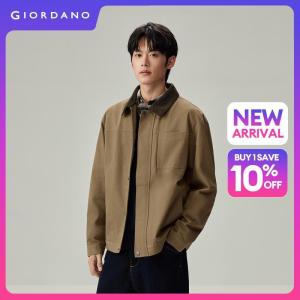 GIORDANO Men Jackets Corduroy Collar Retro Jackets Multi-Pocket Zip Front Fashionable Casual Relaxed Cotton Jackets 01076716