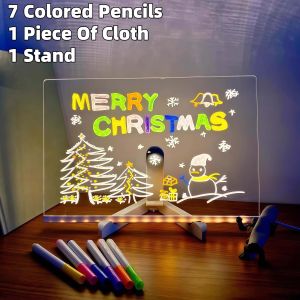 DIY Acrylic Clear Message Board Table Lamp Note Board Creative LED Night Light USB Message Board Holiday Light with Pen Gift for Children Girlfriend Decoration Night Lamp
