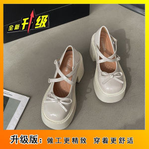 [Free Shipping] New Jk Versatile Single Shoes With Bow And Chunky Heels WomenS Leather Shoes