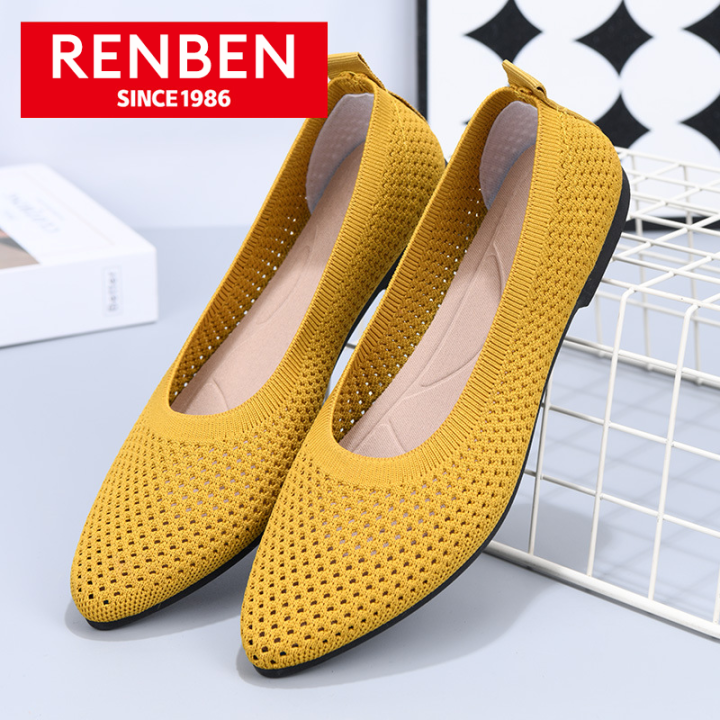 RENBEN New Solid Color Pointed Toe Flat Soft Sole Thin Shoes