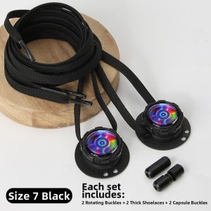 TANTUANG 1 Pair Wide Flat Design No-Tie Shoelaces Rotating Buttons No-Tie Quick-Adjust Laces High Quality Quick-Adjust Rotating Button Laces Men Women