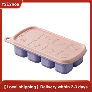 【Y2E2noa】 1Pc 8 Cell Food Grade Silicone Mold Ice Grid With Lid Ice Case Tray Making Mould Ice Storage Box Reusable DIY Kitchen Gadget
